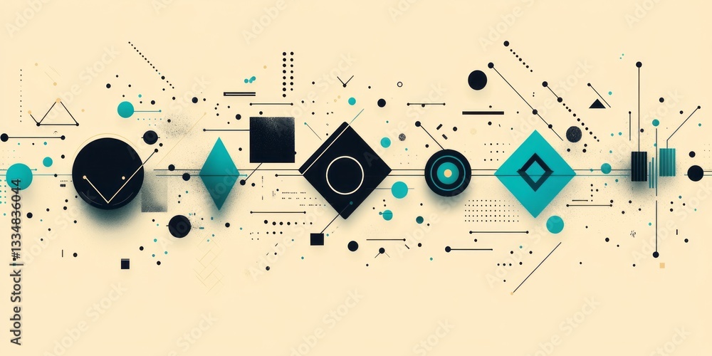 Poster abstract composition featuring geometric shapes and interconnected lines