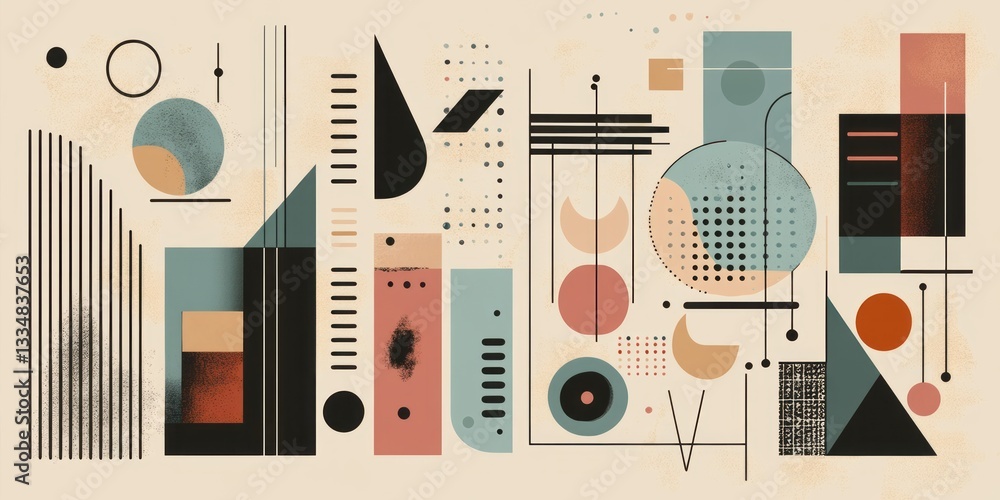 Poster abstract shapes in muted colors create a modern composition