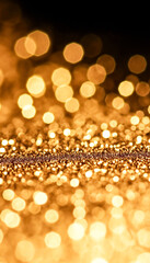 Golden particles on black background with minimalist elegance