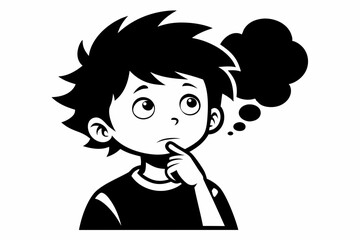 thinking boy line art silhouette vector illustration