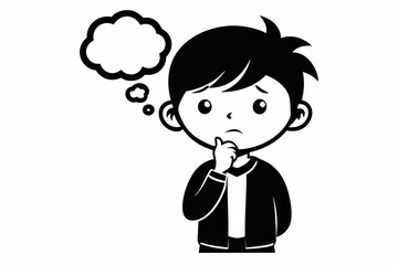 thinking boy line art silhouette vector illustration