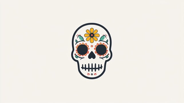 Decorated sugar skull, Day of the Dead design, celebration, white background, festive art