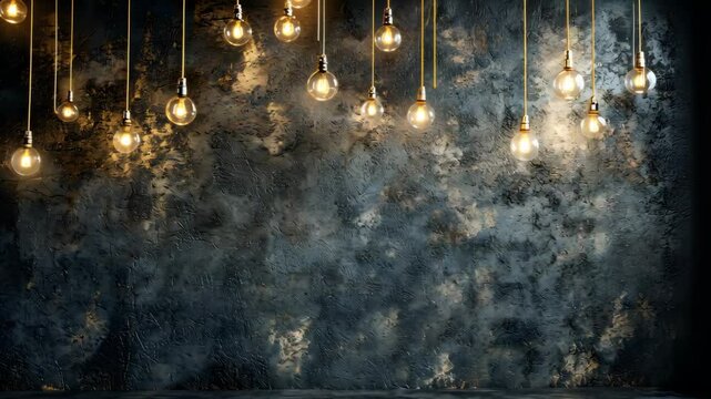 Dark Room with Hanging Edison Bulbs and Grunge Wall