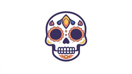 Colorful Sugar Skull, Day of the Dead, Mexican Tradition, White Background, Festive Design