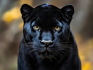 Obraz premium Majestic Black Panther Portrait: A Captivating Gaze into the Wild, Revealing the Beauty, Strength, and Mystery of this Magnificent Creature