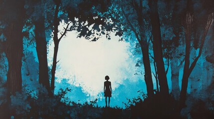 Fototapeta premium Silhouette of a Person in a Serene Forest Setting