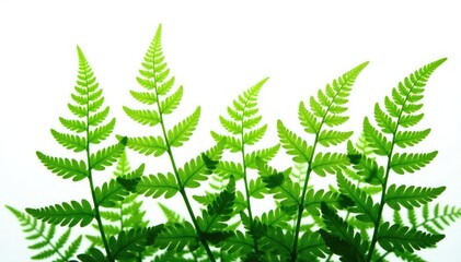 Ferns with delicate fronds isolated on white background, verdant, isolated
