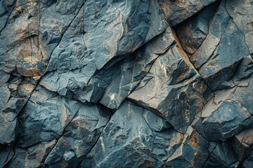 Intricate and textured dark rock surface, showcasing natural patterns, cracks, and subtle color variations, emphasizing geological formations and rugged terrain aesthetics with high detail.