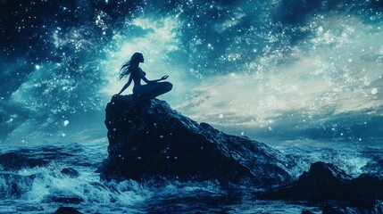 Enchanting Siren on Rock Entrancing Sailors with Melodic Song