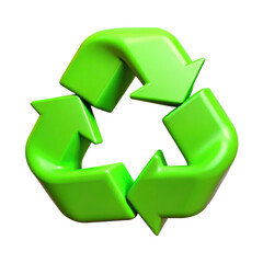 Obraz premium A Vibrant Green Recycle Symbol Representing Continuous Renewal And Environmental Responsibility With A Glossy 3d Design Isolated on Transparent Background