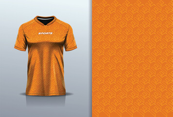 Sport jersey template sharp line mockup texture grunge rustic abstract vector design for football soccer, racing, running, e sports, orange color © Nimpuna O