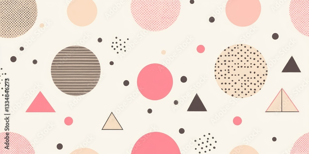 Poster geometric pattern featuring circles and triangles in muted tones