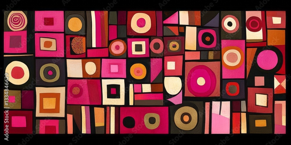 Poster geometric abstraction with circles and squares in warm color palette