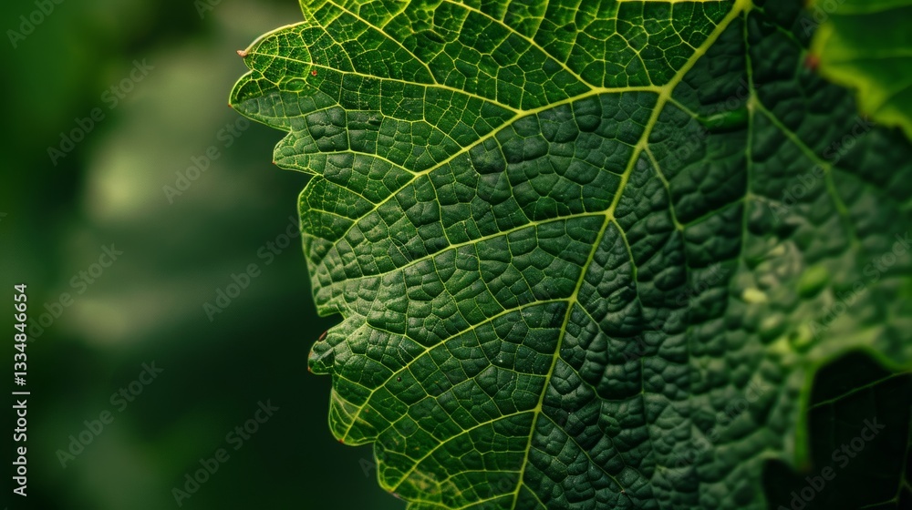 Poster intricate venation of a vibrant green leaf, showcasing nature's detailed patterns and textures in a 