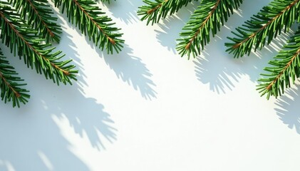 Obraz premium Spruce branches against a clean white surface, crisp, clean, trees