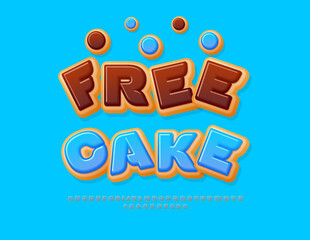 Vector Playful label Free Cake. Donut Cake Font. Sweet Alphabet Letters and Numbers.