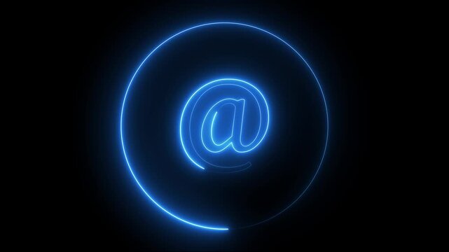 Accounts stroke icon neon coloring animation. neon cyan color At signs icon animation sign symbol on black background.