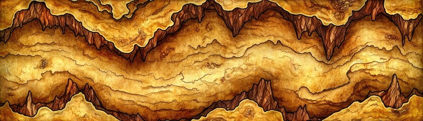 Fototapeta premium Golden fantasy cave texture with stalactites, used in games or artistic illustrations