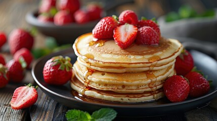Delicious pancakes with fresh strawberries a warm kitchen photography delight
