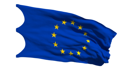 The European Union Flag. A Waving Banner with Twelve Golden Stars on a Blue Field