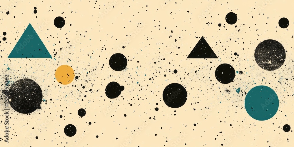 Poster an abstract design featuring geometric shapes and splatter effect