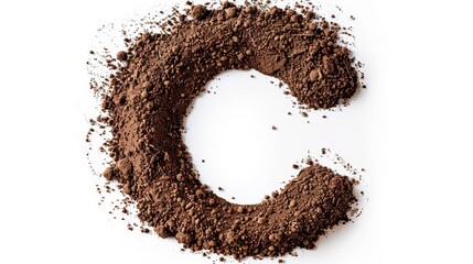 Letter C formed with rich, dark brown soil, isolated on a clean white background, representing nature and earth.