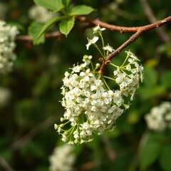 Delicate elderberry flowers on a wooden branch, nature, white blooms, branches