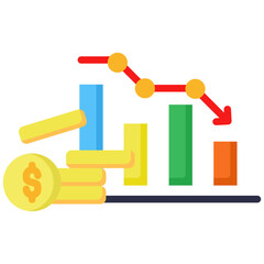 Down Market icon in Flat Color Style. Simple Vector Design. Simple Vector Flat Icon