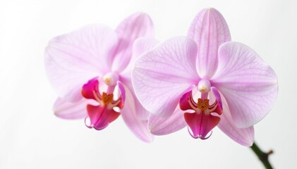 Delicate orchid petals unfolding on a pristine white background, isolated, orchid, flower