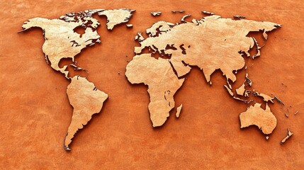 Global world map on textured background for education, travel, and international business