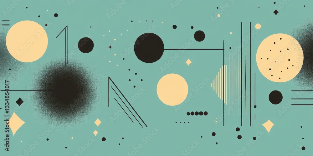 Poster abstract celestial shapes and lines float on a turquoise backdrop
