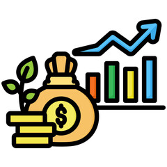 Growth icon in Flat Color Style With Outline. Simple Vector Design. Simple Vector Flat Icon