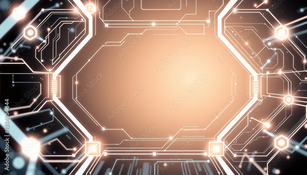 Aufkleber Glowing circuit board pattern with empty screen for content Futuristic tech design