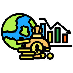 Global Financial Crisis icon in Flat Color Style With Outline. Simple Vector Design. Simple Vector Flat Icon
