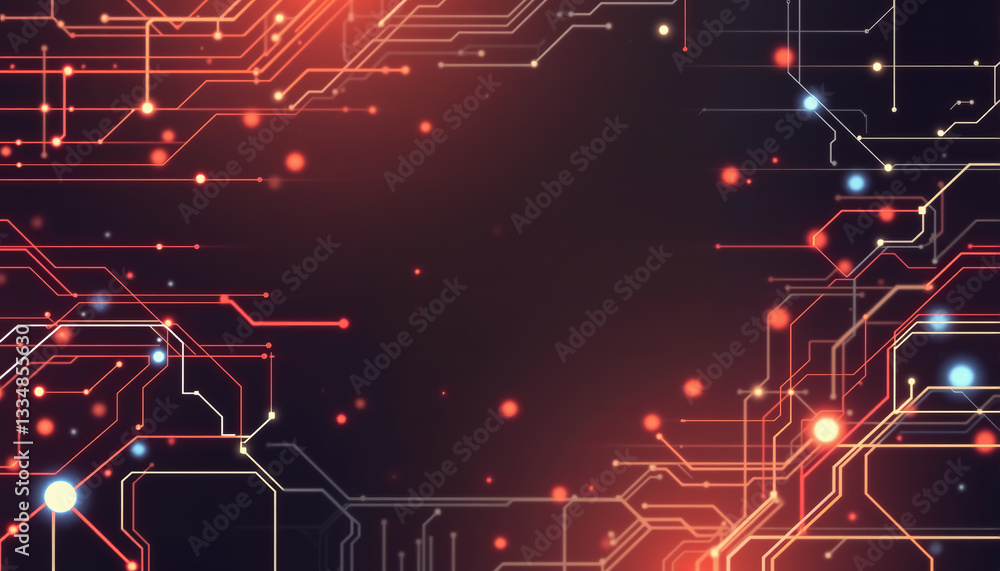 Poster Abstract network with illuminated nodes and connecting lines against dark backdrop