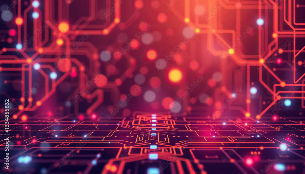 Poster Futuristic circuit board design with glowing pathways and connections advanced technology