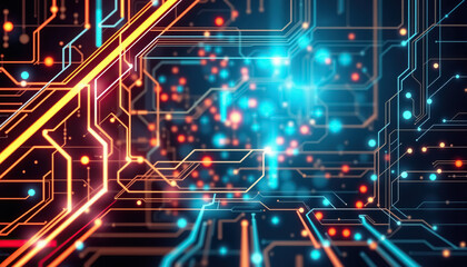 Obraz premium Abstract glowing circuit board background with digital lines and light effects visualization