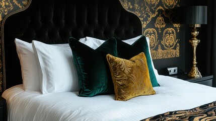 Luxurious Hotel Bedroom with Plush Velvet Accents
