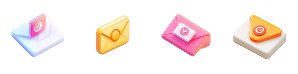 Colorful digital mail icons isolated on white or transparent png