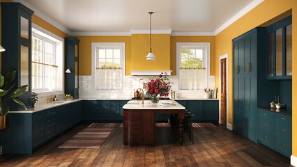 Traditional English American Country Kitchen 2. 3D illustration