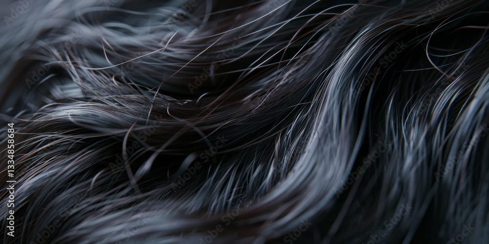 Poster macro abstract texture of dark hair, showing natural highlights and subtle gradations in depth and f