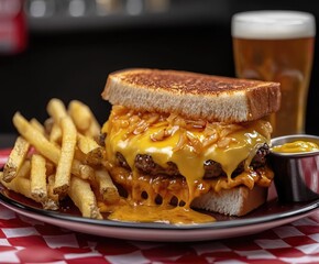 Melted Cheese Burger Sandwich with Fries