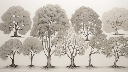 "Collection of Minimalist Tree Icons in Linear Style - Vector Set"