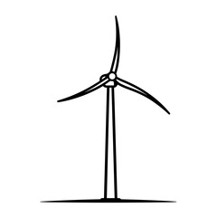 Wind turbine illustration in black and white on a transparent background  