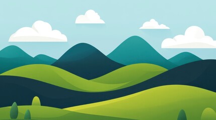 Serene Mountain Landscape Rolling Hills and Blue Sky