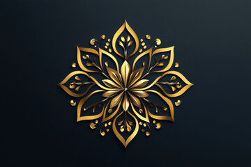 Gold flower on black background, bathed in soft light with intricate details sparkling, creating a striking contrast.