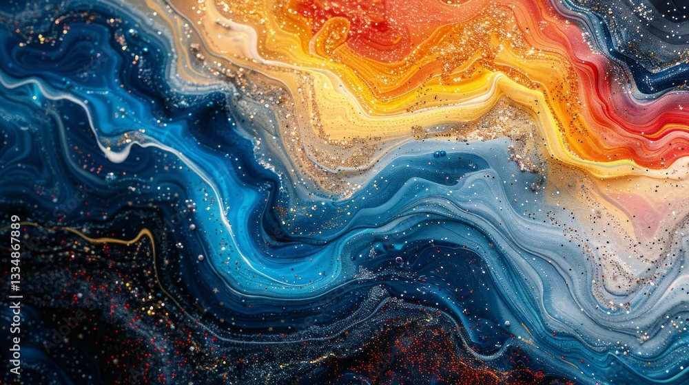 Poster mesmerizing abstract background featuring swirling waves of vibrant blue and fiery orange hues with 