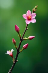 Fototapeta premium Single isolated branch of a tree with small flowers, flower buds, flower stalks