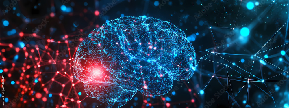 Wall mural neural brain network in a high-tech cyber space