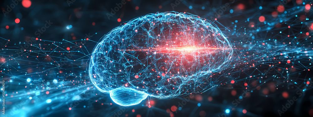 Wall mural neural brain network in a high-tech cyber space
